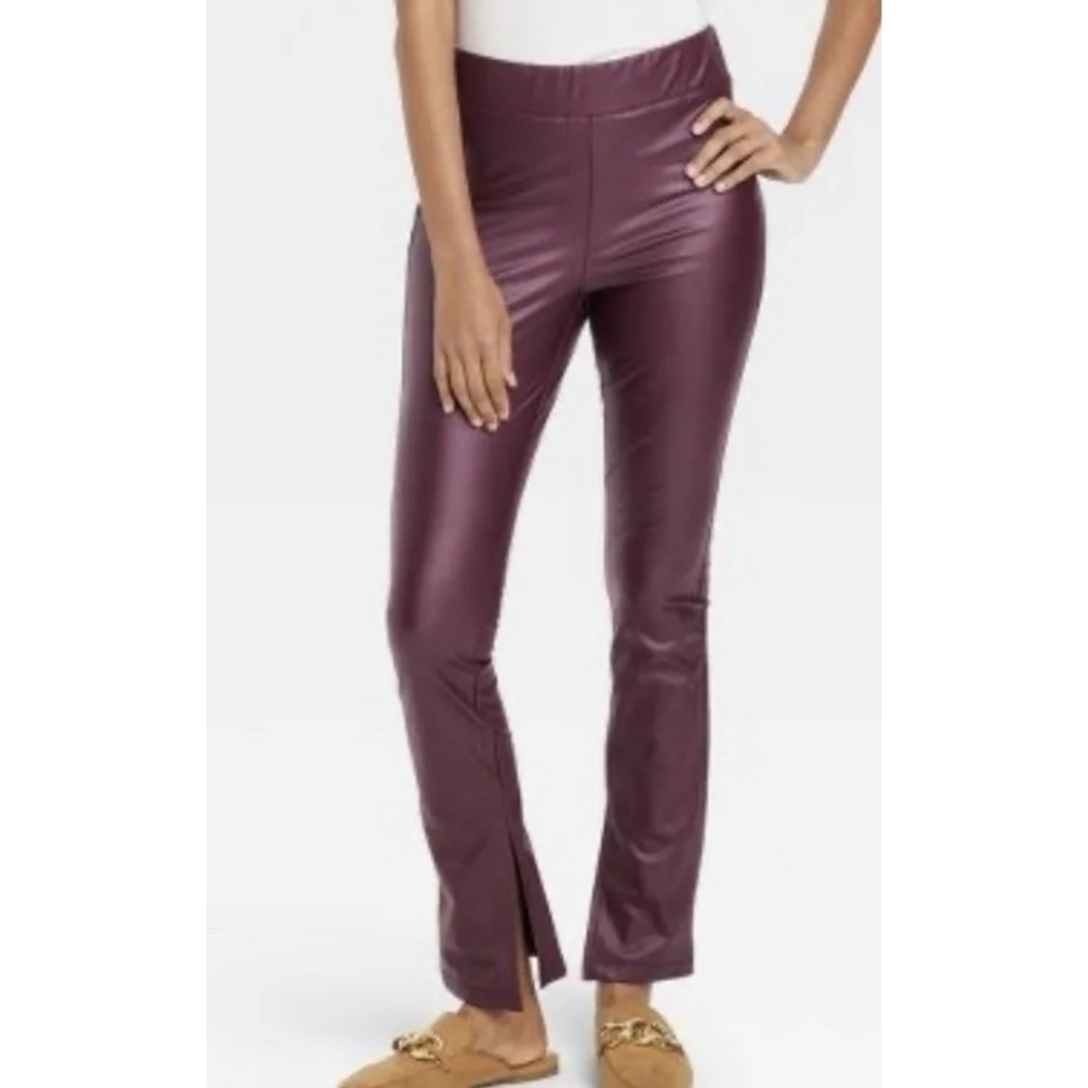 A New Day High Rise Split Hem Faux Leather Leggings Burgundy Size XS